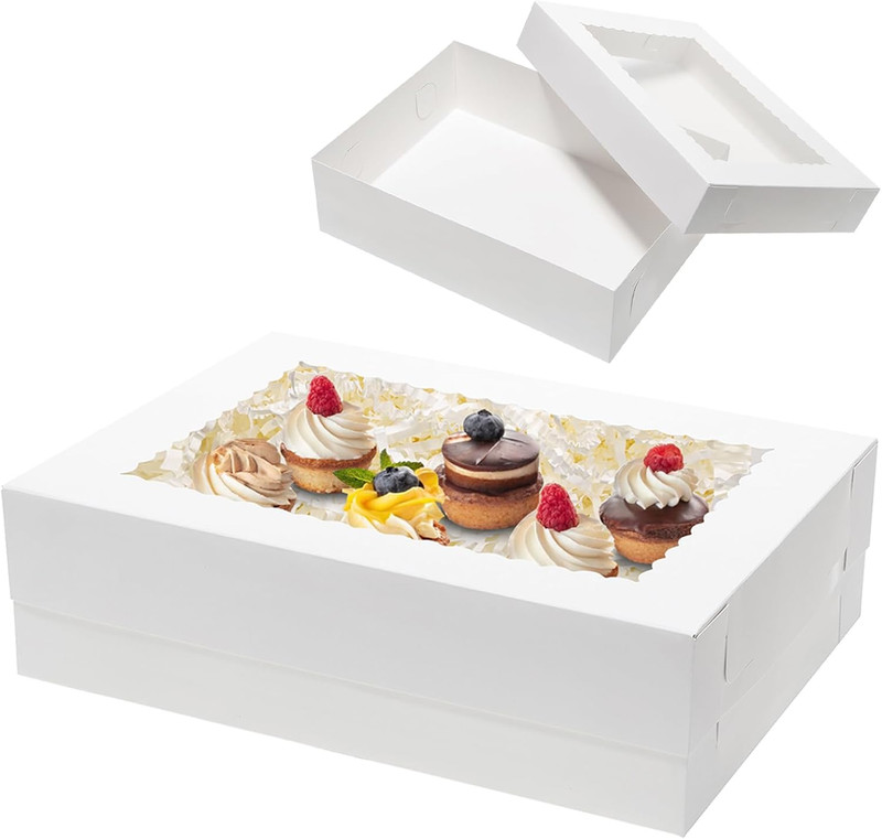 16Pcs 14X10X4 Rectangle Cake Boxes with Window - Quarter Sheet Bakery Boxes for gallery