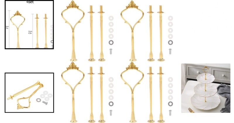 4 Sets 3 Tier Cake Stand Hardware 2 Styles Golden Tiered Fruit Dessert Serving gallery