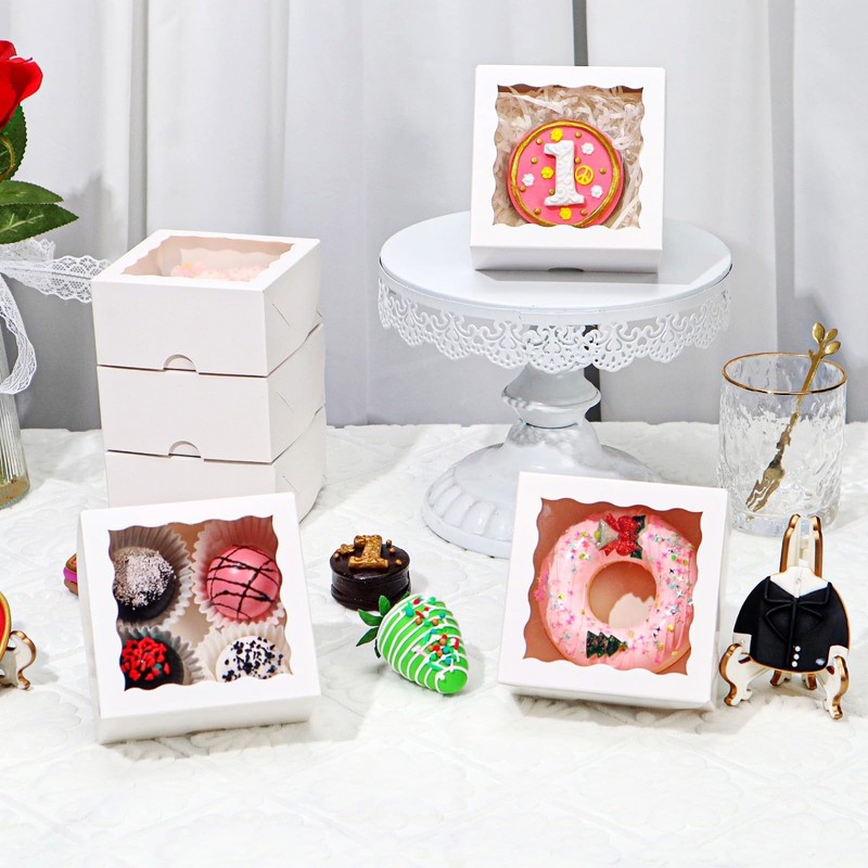 50Pack 4x4x2 Inch Cookie Boxes with Window Bakery Boxes Treat Boxes Truffle B... gallery