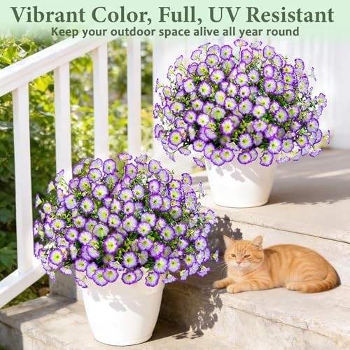 Artificial Flowers for Outdoors Fake Outdoor Flowers, 14 Bundles Purple/White gallery
