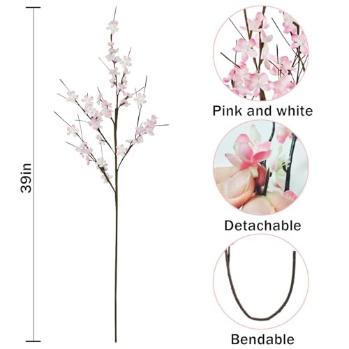 12 Pcs Cherry Blossom Branches 39” Pink Artificial Cherry Blossom Pink 12pcs gallery
