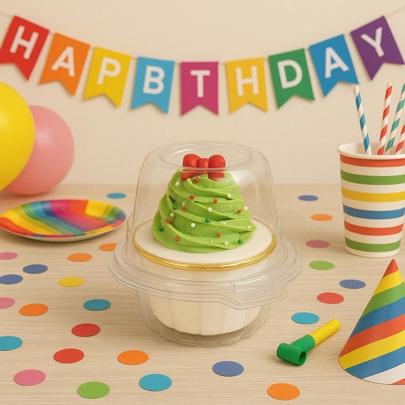 100 Pcs Individual Cupcake Containers Clear Plastic Holders with Lids Spacious gallery