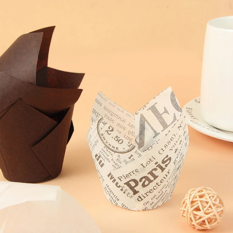 50Pcs Tulip Muffin Cupcake Paper Cups Oilproof Cupcakes Liner Baking Muffin Box gallery
