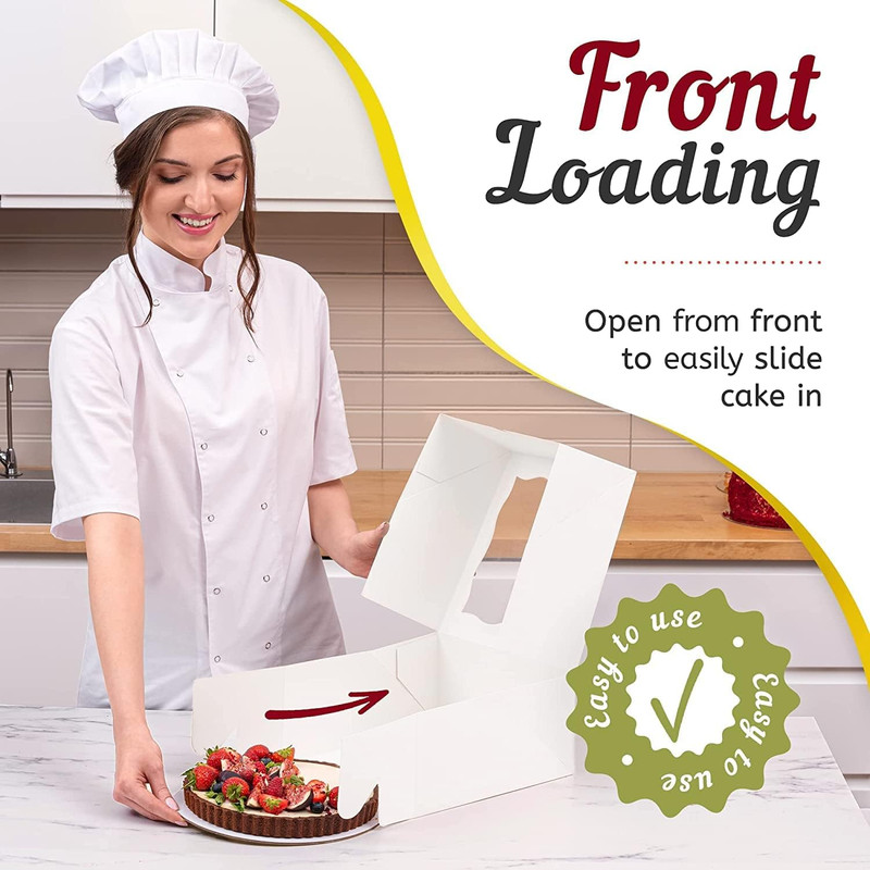 Premium Cake Boxes with Cake Boards Set - 12 Front-Loading Sturdy Cardboard Cake gallery