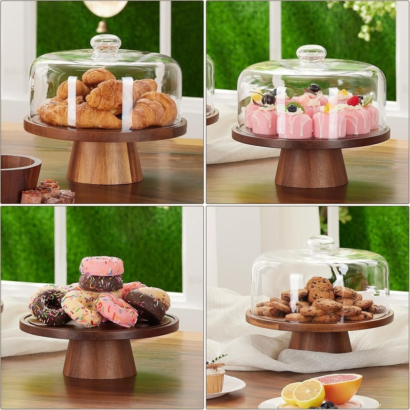 11-Inch Removable Glass Dome Acacia Cake Stand – Centerpiece for Any Occasion gallery