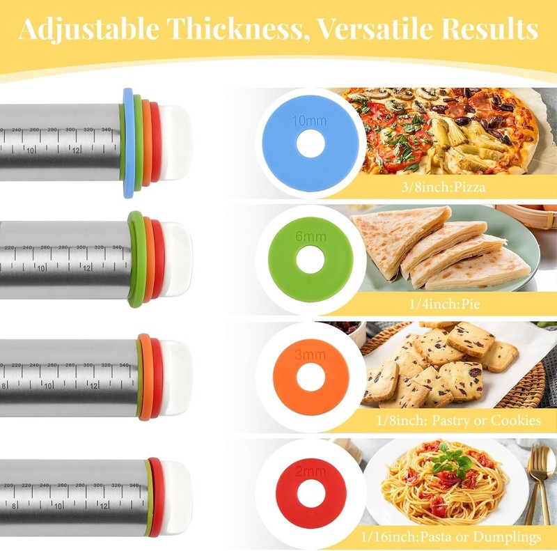 Adjustable Rolling Pin Stainless Steel 4 Thickness Rings 17 Inch for Baking gallery