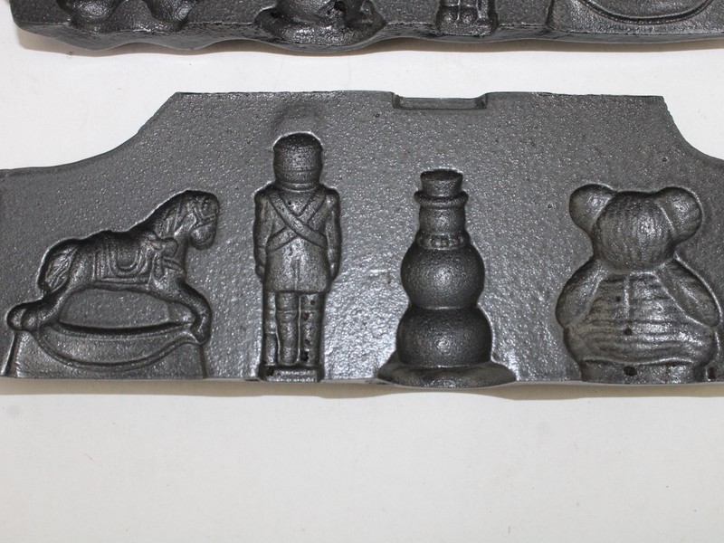 Vintage John Wright Cast Iron Christmas Candy Mold Snowman, Rocking Horse++ gallery