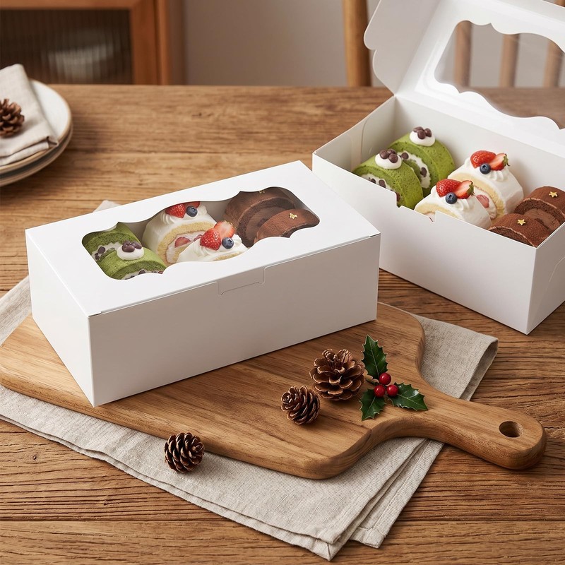 30Pcs White Cookie Boxes with Clear Window, Sturdy Loaf Cake Boxes for Roll C... gallery