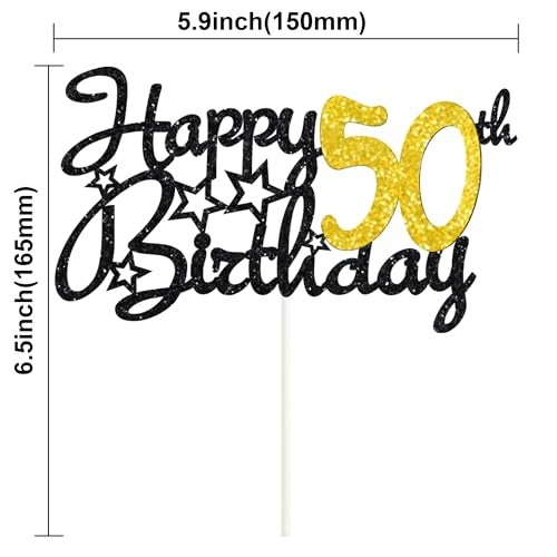 1 Pack Happy Birthday Cake Topper Gold Glitter Number 50 Cheers to 50 50th gallery