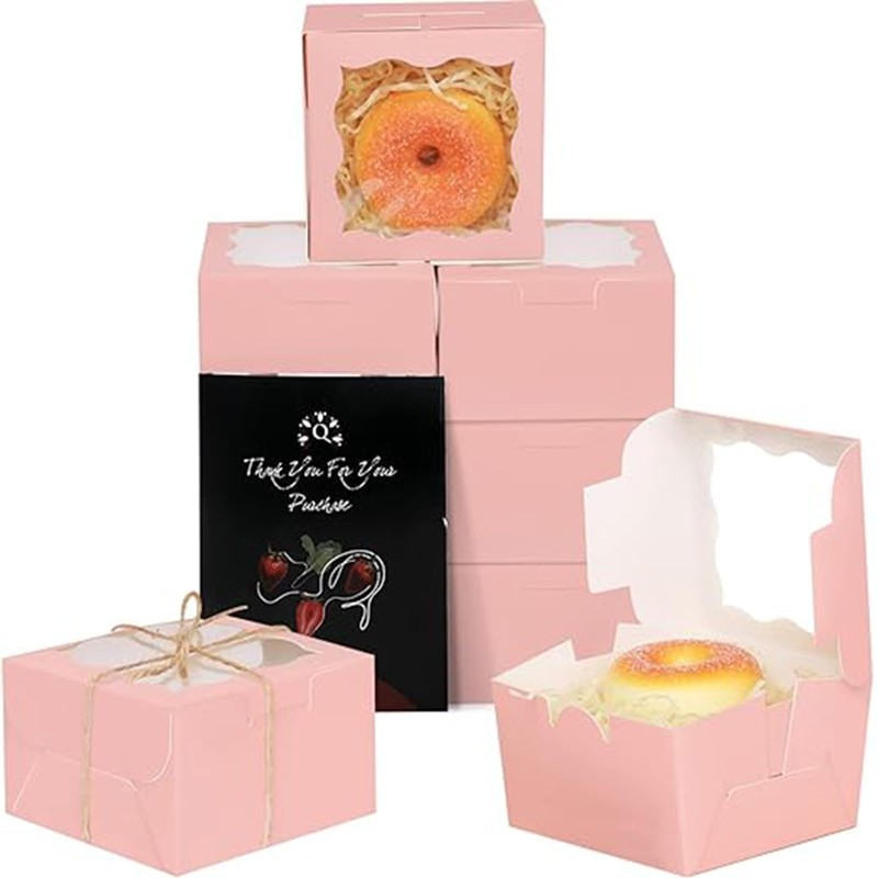 Pink Bakery Boxes with Window 100pcs 4x4x2.5 Mini Cookie Boxes Macaron Boxes …