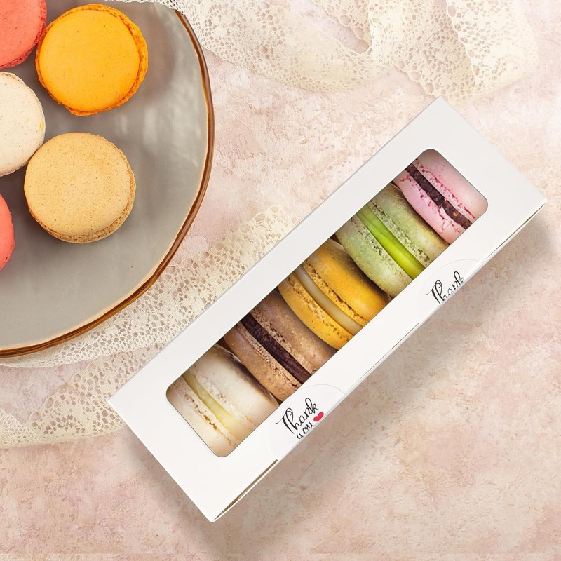 30 Pack White Macaron Boxes for 5-7 Macarons with Stickers - Perfect for Gifts! gallery