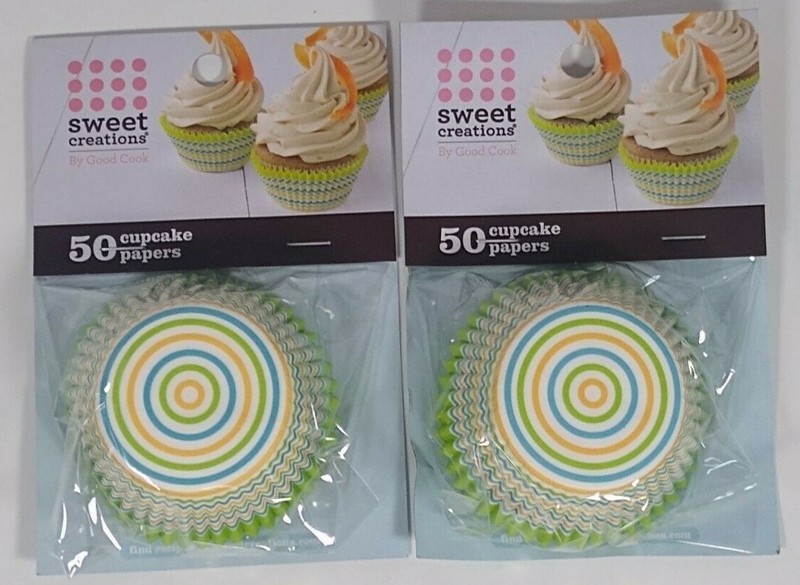 2 Packs of 50 Cupcake Papers Sweet Creations Good Cook Green, Orange, Blue