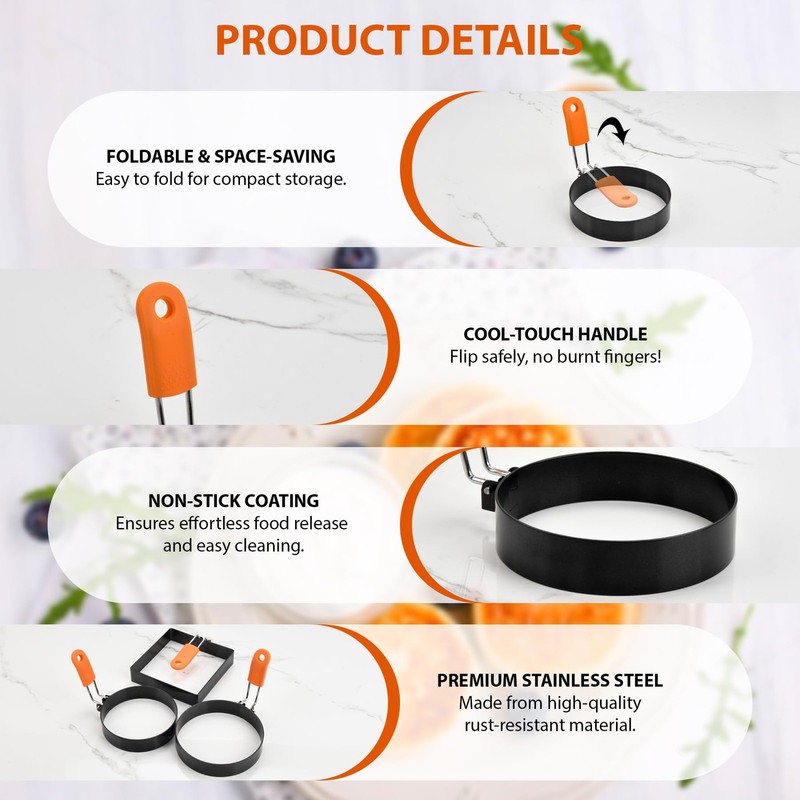 5pcs Egg Rings For Frying Eggs, Stainless Steel Crumpet Ring Mold Griddle Pan... gallery