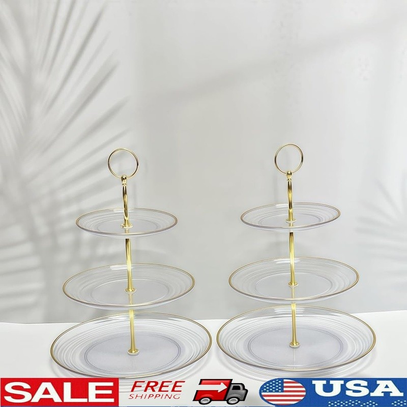 Multi-Tier Cake Stand Clear Plastic Serving Tray Parties Events Desserts New