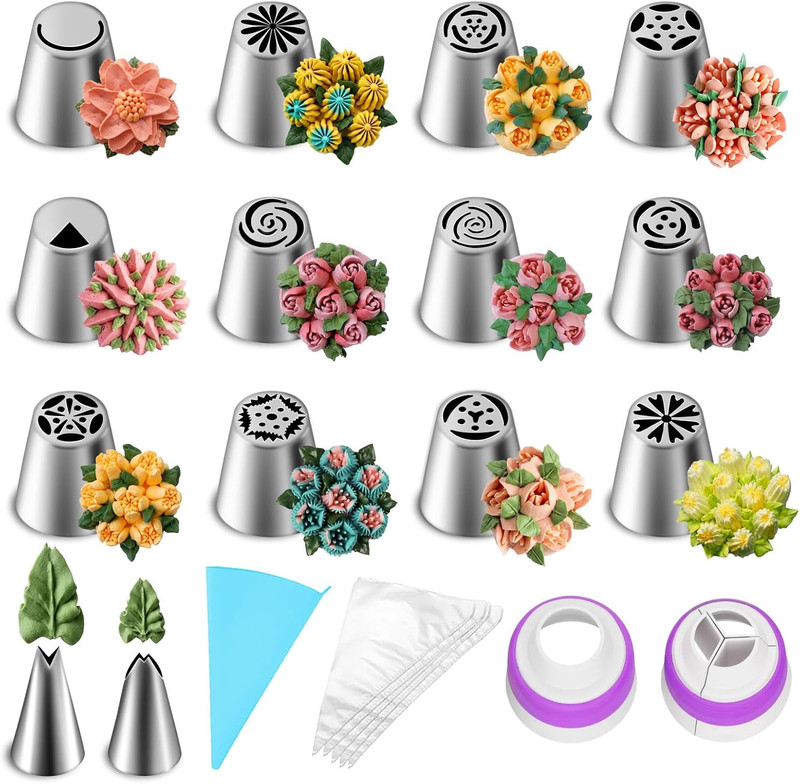 27 Pieces Russian Piping Tips Set, Cake Decorating Supplies for Cupcake