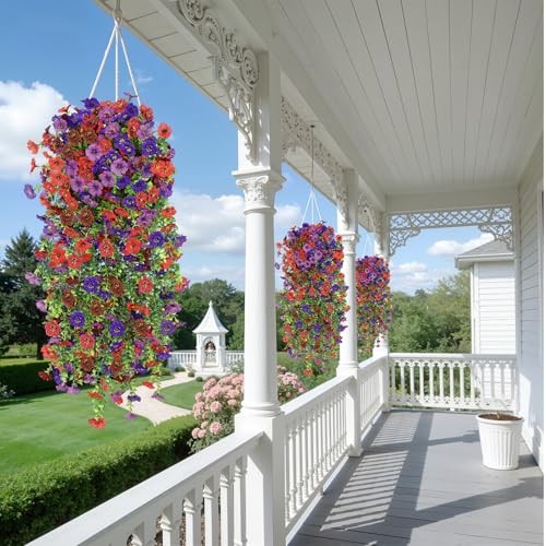 PCS Artificial Fake Hanging Flowers for Outdoor 4 Red Brown Purple Deep Purple gallery