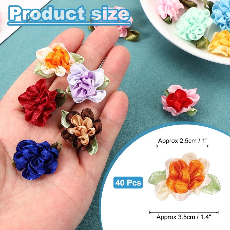 40Pcs 1" Ribbon Flowers Bows Mini Satin Roses Flowers Orange/Cream gallery