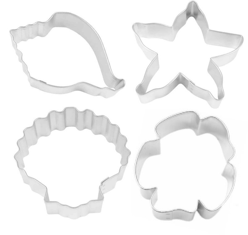 4 Piece Sand Dollar Conch Seashell Starfish Cookie Cutter Set Metal