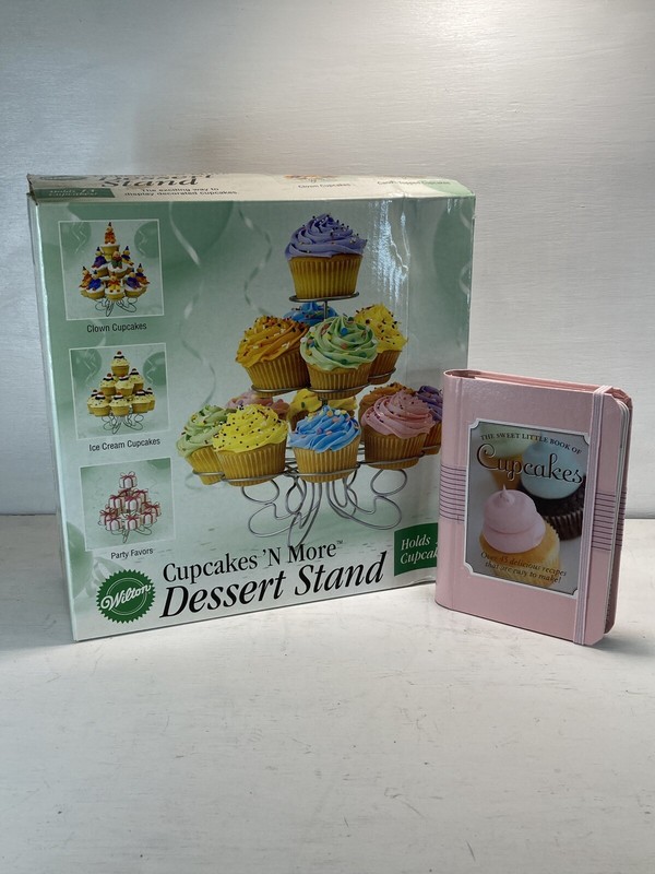 Wilton Cupcake Stand Boston Bakery Recipe Book Desserts Baking Display Lot of 2
