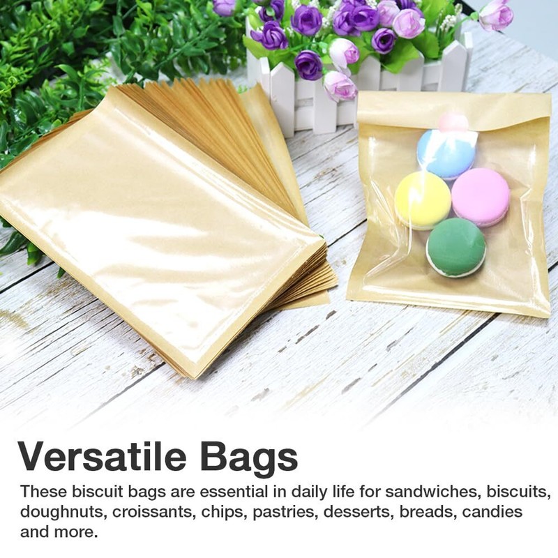 100-PCS Brown Paper Bakery Bags with Window 5.1x7.5 inch for Cookies Pastry gallery