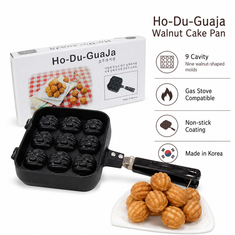 Jungwoo Korean 9-Mold Walnut Cake Pan | Gas Stovetop Maker