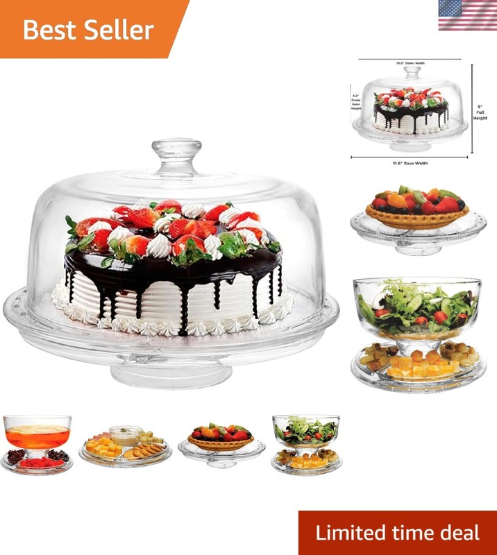 Elegant 12″ 6-in-1 Acrylic Cake Stand with Dome Lid – Versatile Serving Solution