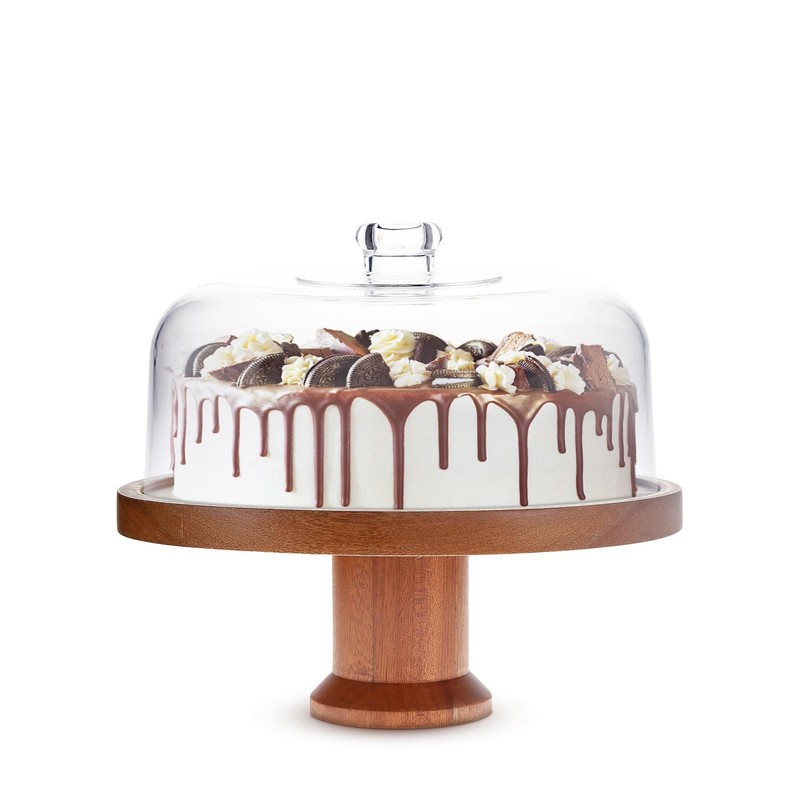 Crazy huayi Wooden Cake Stand with Lid, Acacia Cake Stand with Glass Dome, Ve…