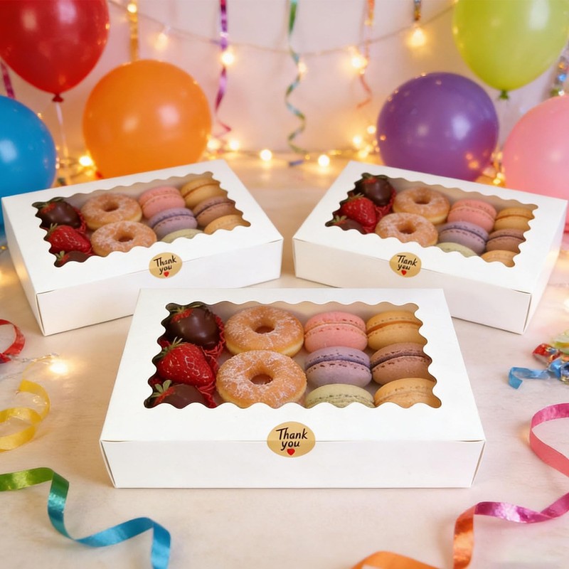 15pcs Cookie Boxes 12x8x2.5 Inches White Bakery with Window,Professional Past... gallery