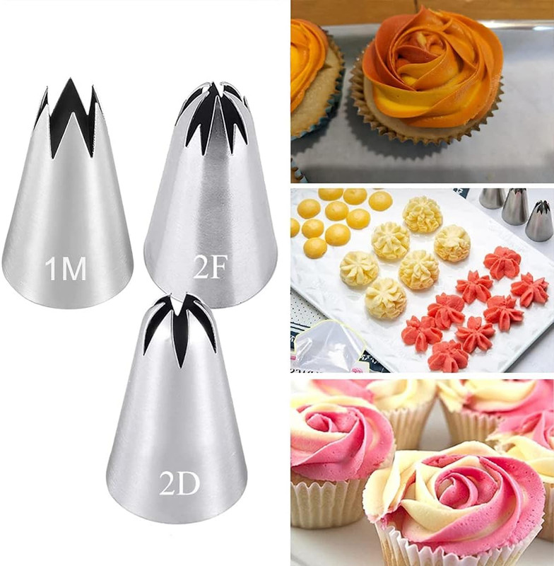 Icing Piping Tip Set,3 Large Decorating Tips Stainless Steel,Diy Cream Rose Flow