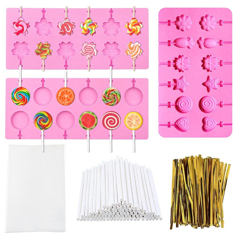 3 Pack Silicone Lollipop Molds 12 Cavity with Sticks Bags