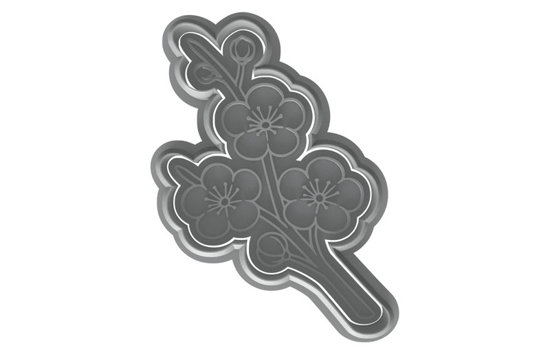 Floral Plum Blossom Branch Lunar New Year Cookie Cutter & Stamp, Fondant, Clay - gallery