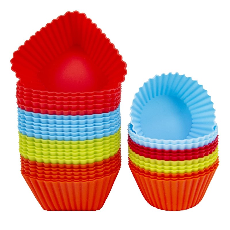 Reusable Silicone Baking Cups of 24 Pack, Square and Round Muffin Baking Line…