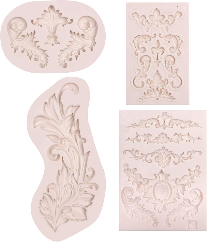 Baroque Feather Chocolate Molds Silicone, Scroll Relief Border Fondant Molds, fo gallery
