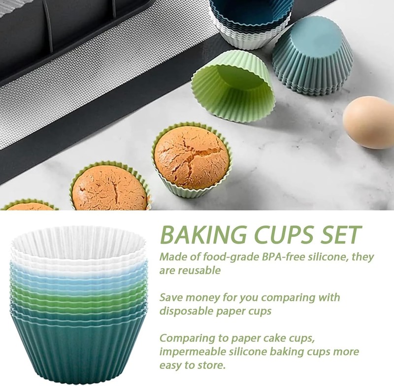 Silicone Baking Muffin Cups 12 Pack Non-Stick Reusable Liners for gallery