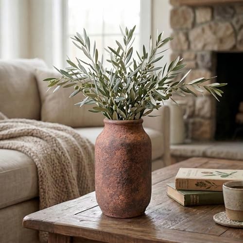 Rustic Terracotta Vase for Home Decor, 9 Inch Farmhouse Ceramic Vases for gallery