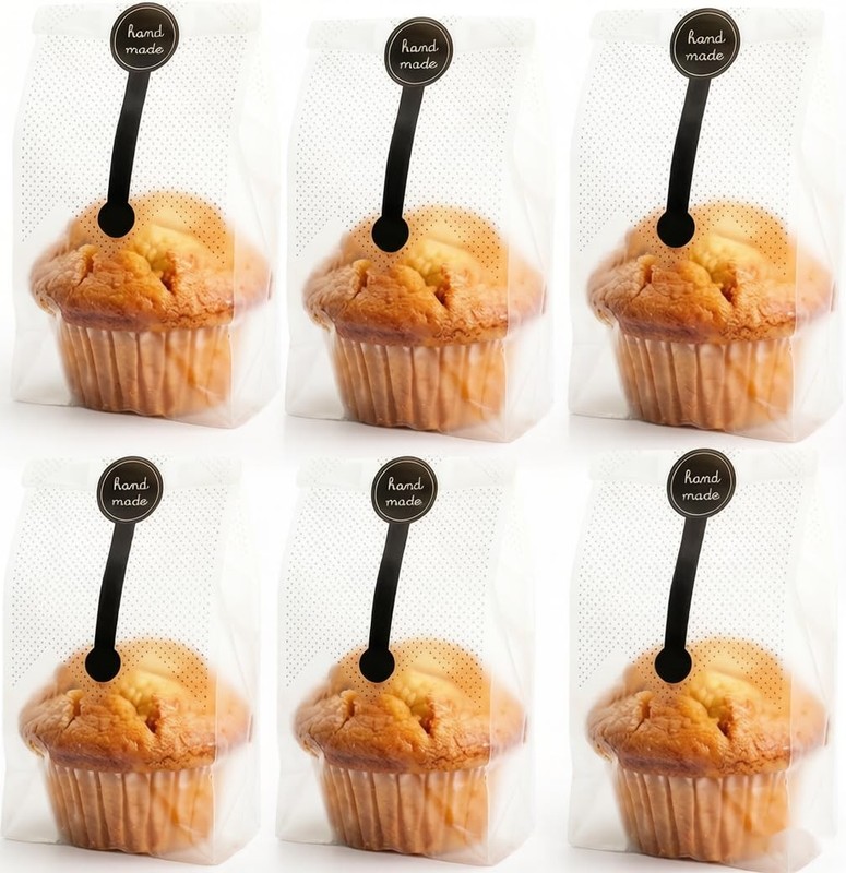 200 Pcs Translucent Plastic Cookie Bags with 200 Handmade Stickers, 3.5 x 9 I…
