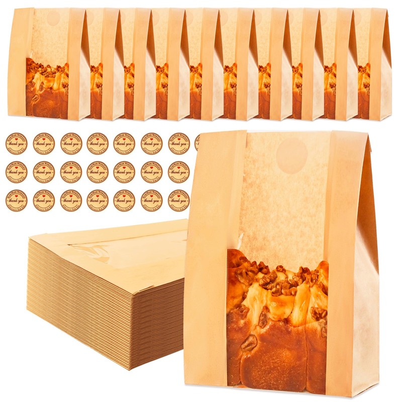 Homrelaxy 60pcs Paper Bread Bags for Homemade Bread, Sourdough Bags with Win…