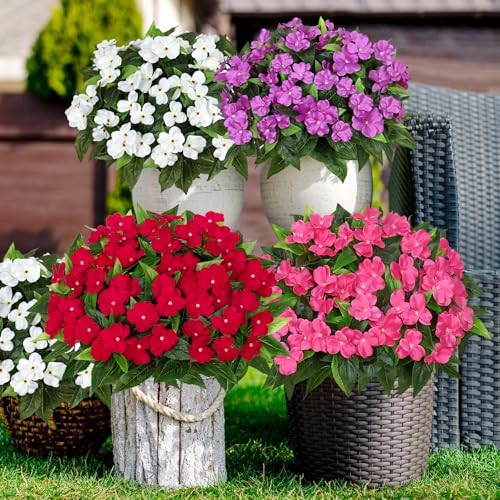 Artificial Flowers for OutdoorsPCS Fake Impatiens Flower Bouquet Faux 3 Red gallery