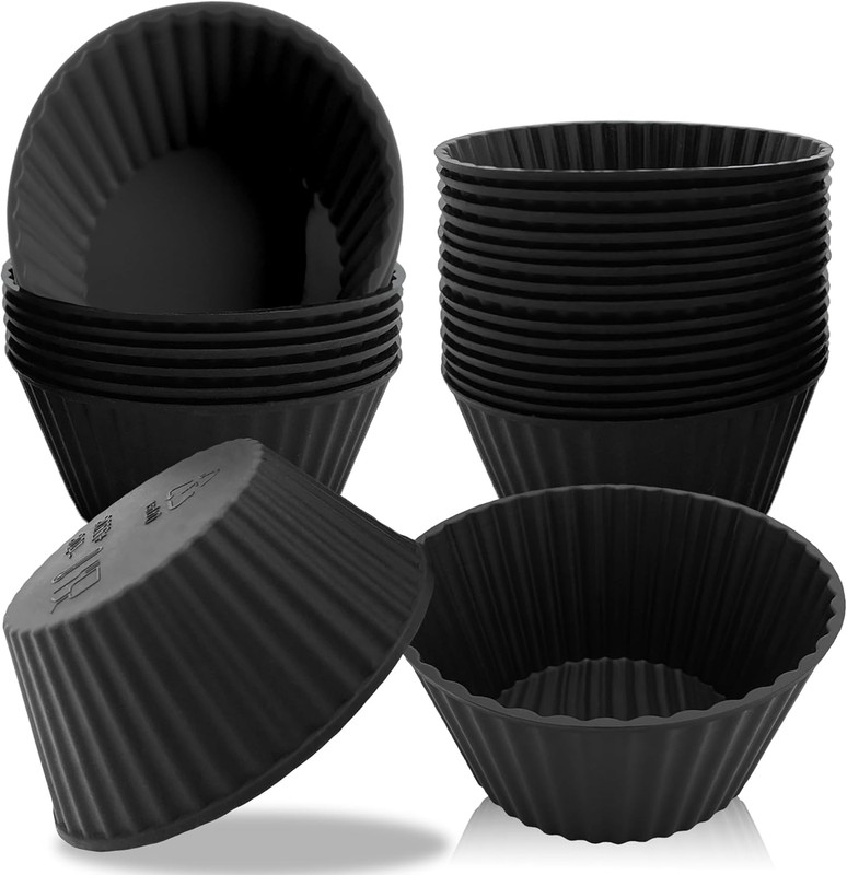 24 Pack Reusable Silicone Cupcake Liners Black, 2.76 Inch Silicone Muffin Cups f