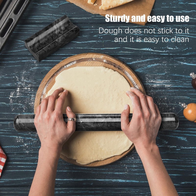 HESHIBI Marble Rolling Pin with Stand, 15.7" Black Stone French Heavy Polishe... gallery