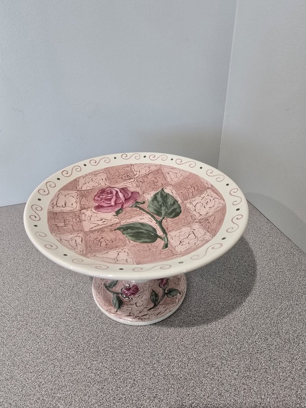 Once Upon A Rose Pedistal Cake Plate Tea Rose Collection Discontinued EUC gallery