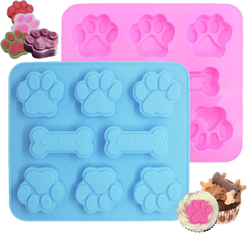 2 Pack BPA-Free Silicone Molds: Puppy Paw & Bone for Creative Pet Treats gallery