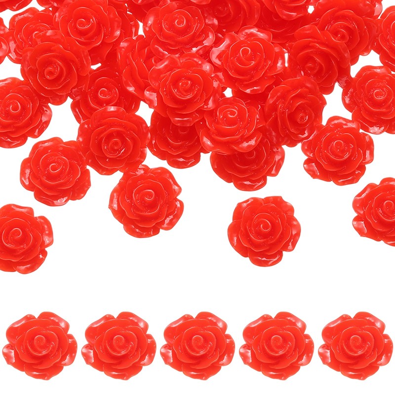 50pcs Red Resin Flower Beads 20mm Charm Flower Flat