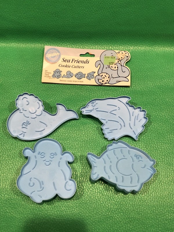 1990 Wilton Sea Friends Cookie Cutter Set of 4 Blue Fish Whale Dolphin Octopus