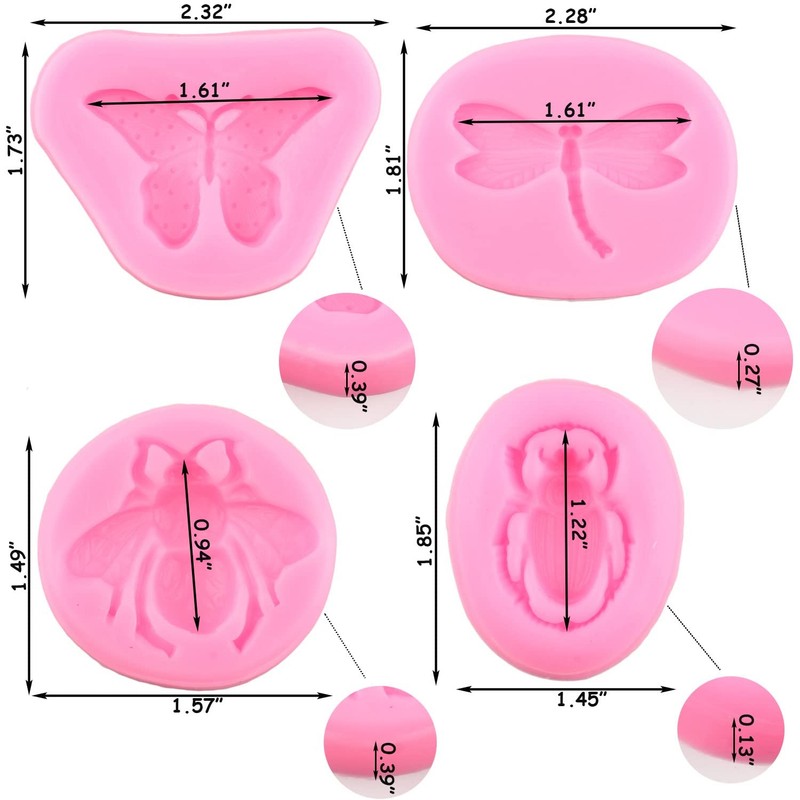 4 Pack Insects Silicone Fondant Molds for Candy Chocolate Cake Decorating gallery