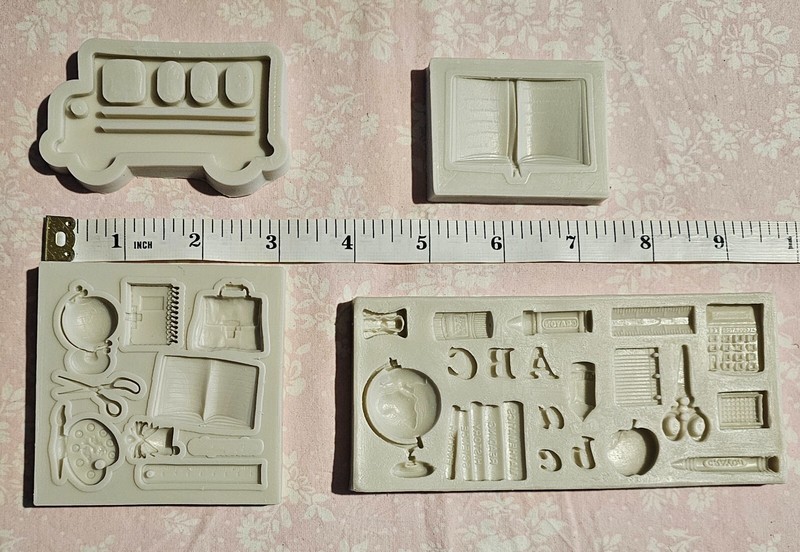 Back to School Silicone Molds School Bag Book Scissor Drawing Palette Crayon Rul