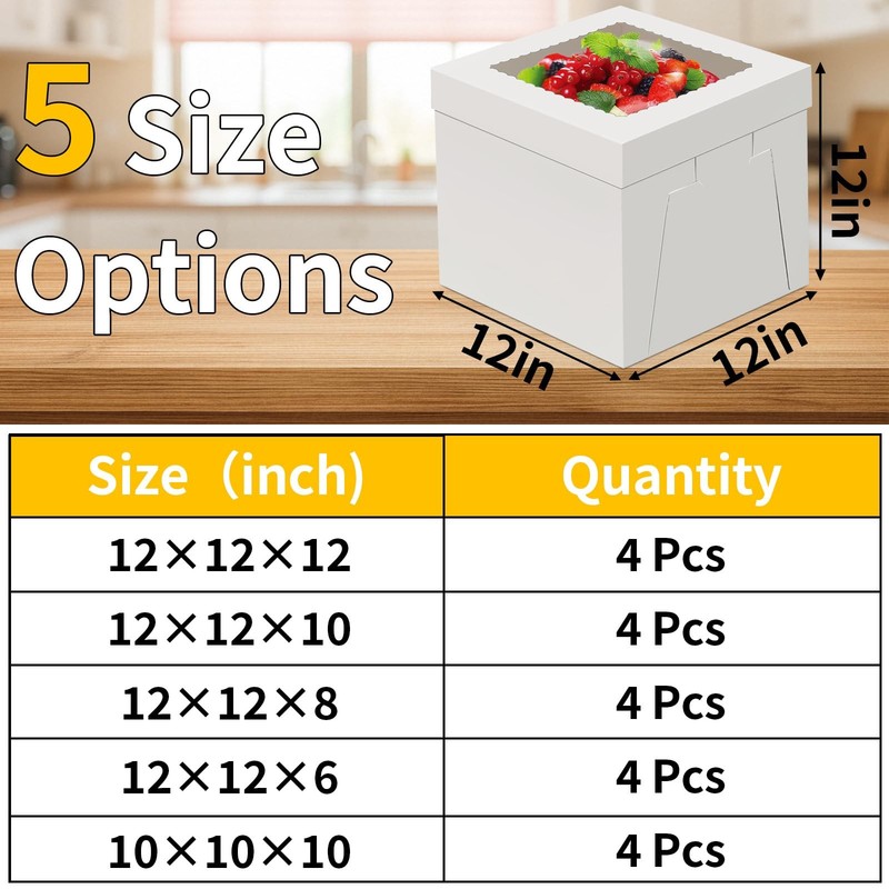 4 Pack Cake Boxes, Disposable Cake Transport Container, White Bakery Boxes wi... gallery