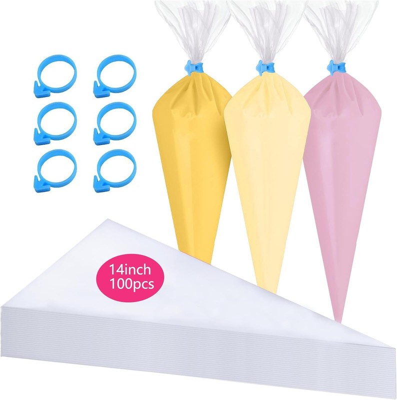 Piping Bags Disposable 14 Inch 100PCS Anti Burst Thicken Pastry Bags with 6