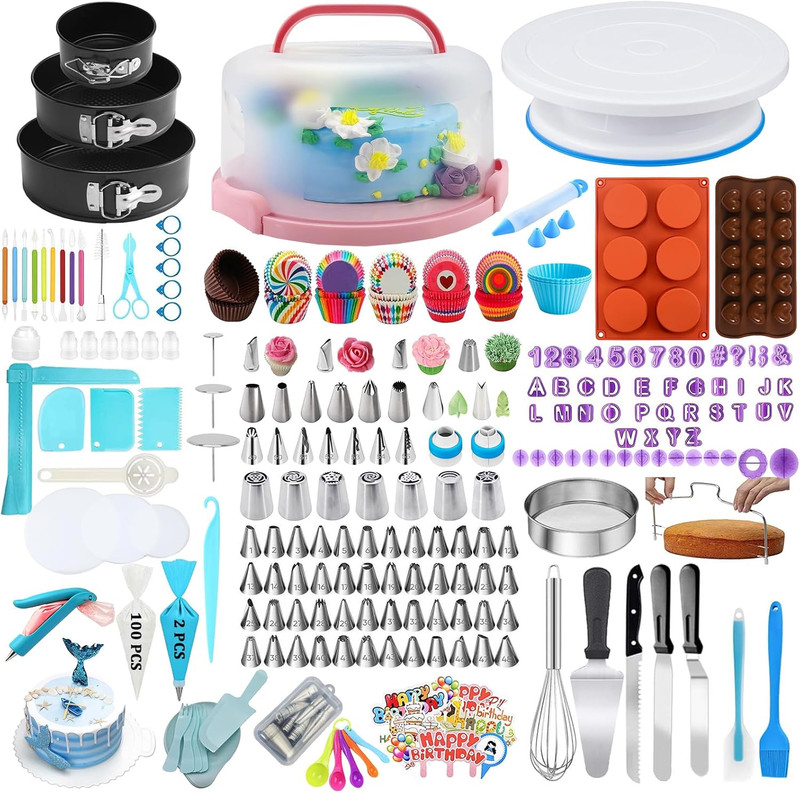 Kit de decoración de pasteles de 678 piezas con soporte para pasteles y mangas p