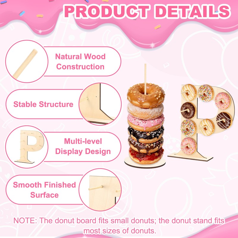 Donut Display Stand, 1Pcs Digit Donut Wall 4Pcs Round Bagel Holder, Letter P gallery